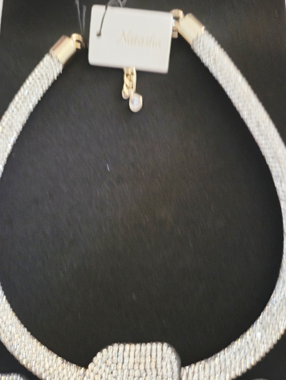 NWT Natasha Oversized Crystal Flower Statement Necklace Silver - Picture 4 of 5